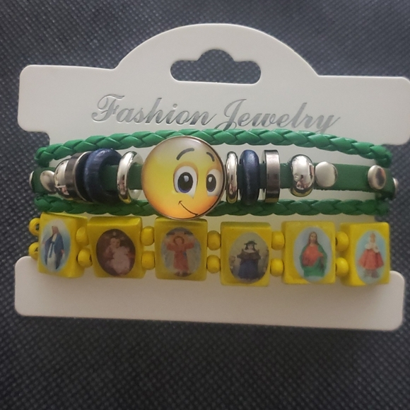 2 pc Green yellow happy religious bracelet s… - Picture 2 of 9